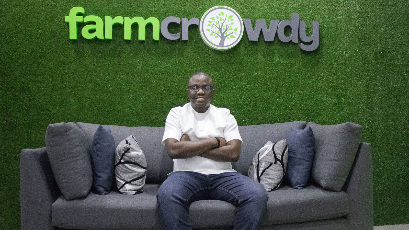 Featured image: Farmcrowdy CEO Onyeka Akumah at the startup's Lagos office (Supplied)