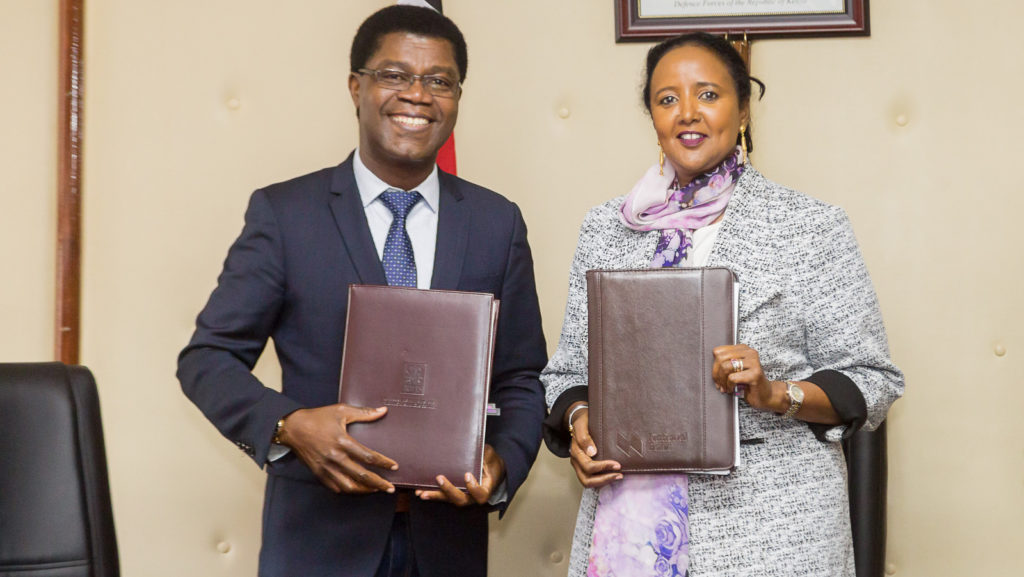 Featured image (left to right): Aims president and CEO, and NEF Chair Thierry Zomahoun and Kenya's Cabinet Secretary for Education Amina Mohamed (Supplied)