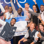 Featured image: Labes Key team celebrating their Seedstars Kinshasa win with the Seedstars World team and other attendees on Friday 21 September in Kinshasa (Supplied)