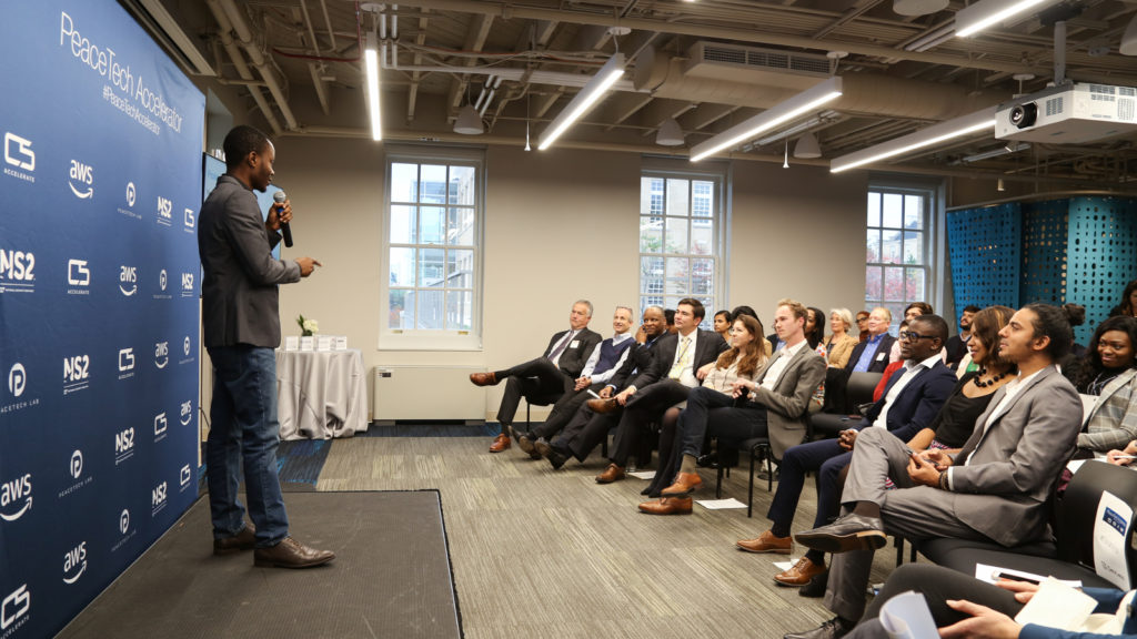 Featured image; Devless founder and CEO Edwin Tsatsu at the PeaceTech Accelerator in Washington DC, in the US (supplied)