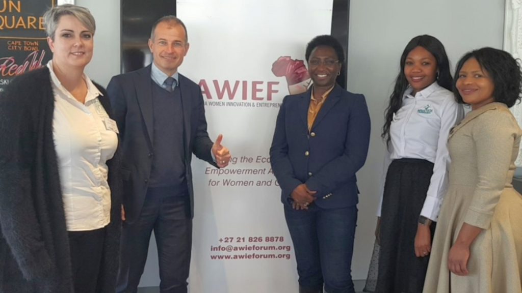 Featured image, left to right: Sporatech head Karin Jacobs, Dutch Consul General Sebastiaan Messerschmidt, Awief founder and CEO Irene Ochem, Nematech's Tiisetso Lephoto and Vida Pharmaceuticals' Patricia Mathivha (Awief via Facebook)