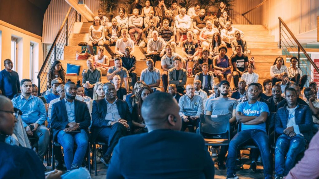 Featured image: Audience and startup representatives at the AfricArena Tour Johannesburg event (Supplied)