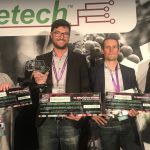 Featured image, left to right: Nemabio's Sheila Storey, Vegetal Signals' Fabian Le Bourdiec and UV Boosting's Yves Matton 2019 SA Winetech Pitching Den competition winners (Winetech via Twitter)