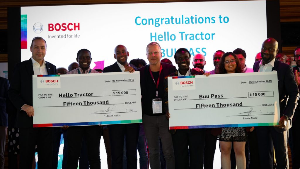 Featured image, left to right: Bosch Africa president Markus Thill, Hello Tractor's Ambima Munza and Jehiel Oliver, Bosch Africa executive vice president and chief digital officer mobility solutions Bernd Heinrichs, BuuPass's Wyclife Omandi and Sonia Kabra, and Bosch Mobility Solutions vice president for sales in Africa Yves Nono (Supplied)