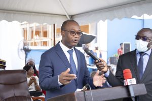 Cameroon’s minister for small and medium-sized enterprises, social economy and handicrafts, Bassilekin III Achille, pledged his support to the 5G Mokki Tech Spaces. Photo: Supplied/Ventureburn