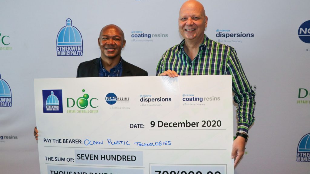 Mzi Tyhokolo and Oliver Nudds from Ocean Plastics. The DCC Business Accelerator helped Ocean Plastic Technologies scale for growth and through their participation in the DCC Business Accelerator, they were able to fast track their business idea and create 450 new jobs. Photo: Supplied/Ventureburn