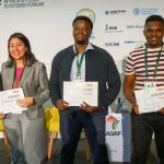 Pictured from the left are Pitch AgriHack winners Imen Hbiri from RoboCare, Esther Kimani from FarmerLifeLine, Hamis El Gabry from Mozare3, Donald Mudenge from Mbeu Yedu, Allan Coredo from FarmIT, and Anaporka Adazabra from Farmio. Photo: Supplied/Ventureburn