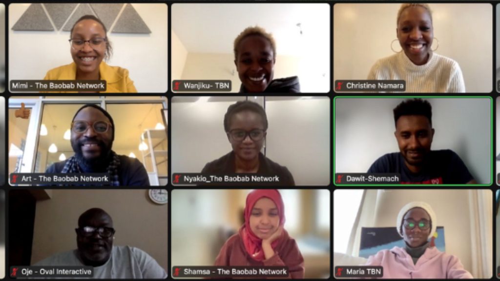 A screenshot of some of the new cohort members interacting during a recent Zoom session with the Baobab Network, a Kenya-based accelerator. Photo: Supplied/Ventureburn