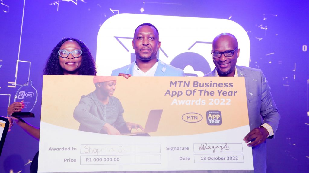 Group shot of the Shoprite team who wont at the the MTN Business app of the Year awards