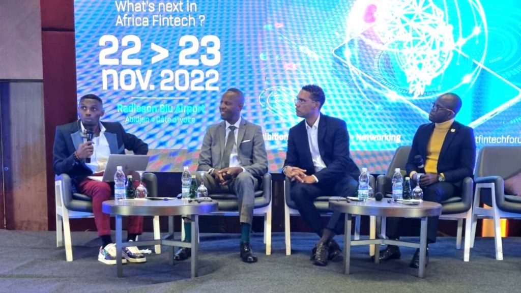 Big tech: Ade Bajomo, Jimmy Lancry, Martin Awagah, and moderator Owolabi Taiwo during a Next Fintech Forum panel discussion on how to build an inclusive fintech ecosystem in any country. The forum is currently underway in Abidjan, Côte d’Ivoire. Photo: Duncan Masiwa/Ventureburn