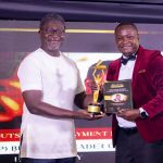 Ebo Richardson, board member for Inivare, celebrating with Eric Kortey, Ghana country manager for Cellulant, at the recent National Communications Awards. Photo: Supplied/Ventureburn