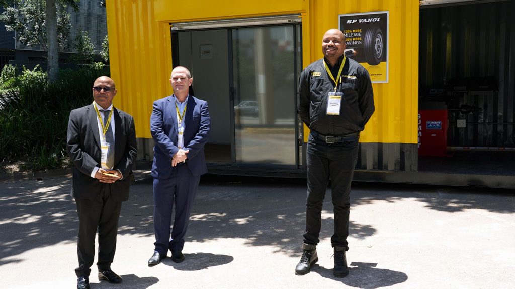 Dunlop tyre programme: Sibusiso Ngubane, deputy director-general in the office of KwaZulu-Natal’s premier, Lubin Ozoux, CEO of Sumitomo Rubber SA, and Itumeleng Mojafi, group business development manager at Sumitomo Rubber SA. Photo: Supplied/Ventureburn