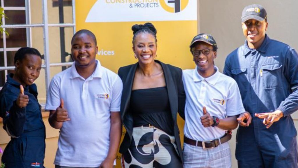 Meet the powerhouses behind Oakantswe Construction and Projects. Pictured from the left are Katleho Masilo, Comfort Lesidi, company founder Tebogo Moloi, Daun Raulongo, and Tsubi Motsobane. Photo: Supplied