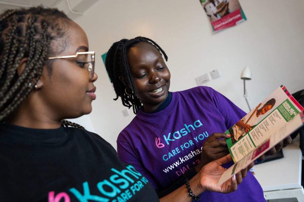Teresiah Mwangi and Brenda Ndwiga at Kasha’s head office in Nairobi, Kenya. Kasha is an e-commerce business selling women’s health, personal are and beauty products in East Africa. Photo: Supplied