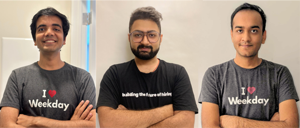 Weekday co-founders Amit Singh, Anubav Malik, and Chetan Dalal are revolutionising hiring with trusted references. Photo: Supplied