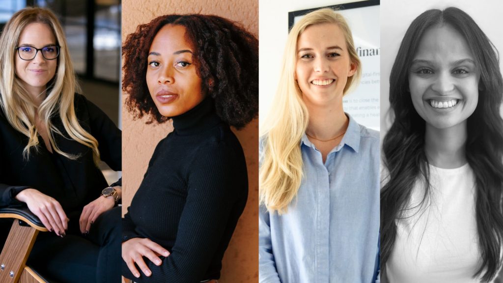 Women entrepreneurs: Left to right: Cate Williams, Head of Product at Xena World; Buhle Tshasilanye, founder of Maria Grace Cares; Ashleigh Butterworth, Marketing Manager at FundingHub; Talya Plaatjies, founder of Fashionably Financial. Photos: Supplied/Food For Mzansi