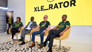 An enlightening discussion at the MTN Xlerator launch with esteemed television personality Leanne Manas, Trevor Msimang, Graham de Vries, and Charles Molapisi. Photo: Supplied